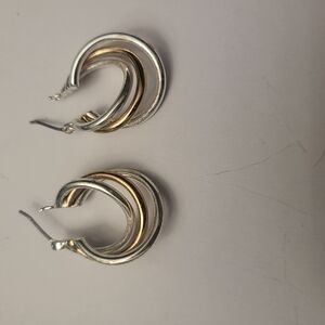 Modern Gold and Silver Crescent Earrings